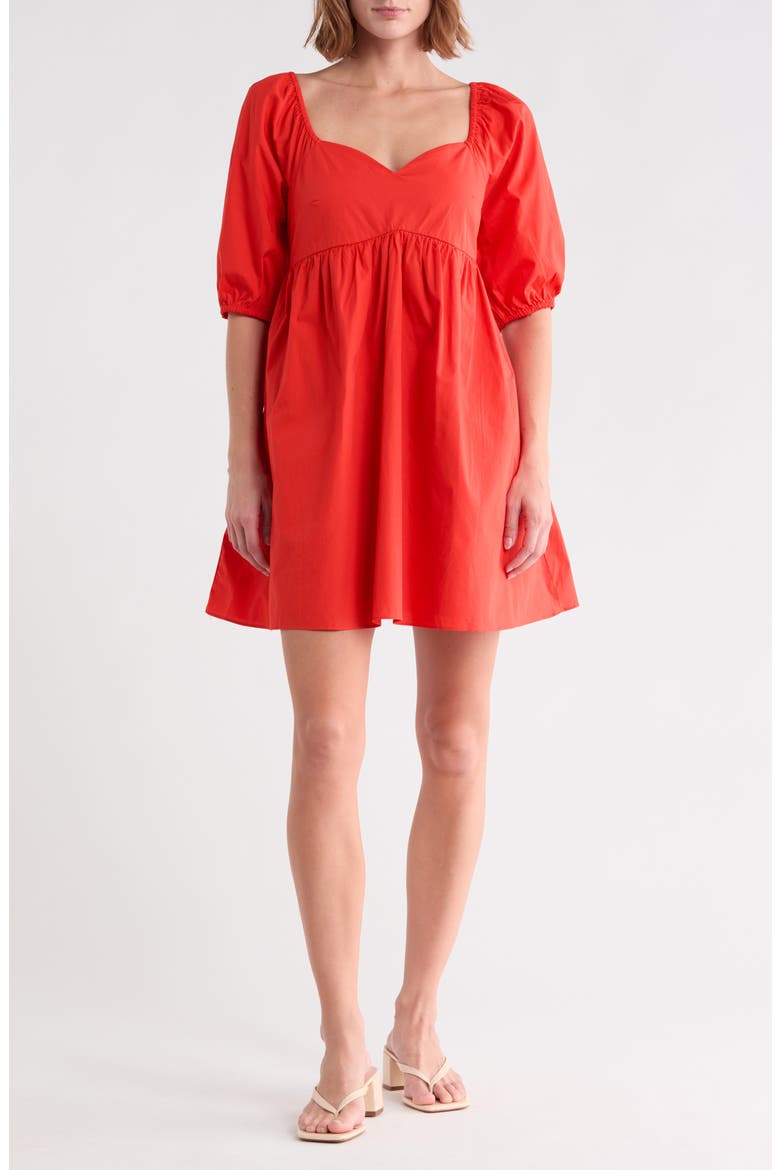 Cambria Puff Shoulder Cotton Minidress, Main, color, CANDY APPLE