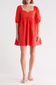 French Connection Cambria Puff Shoulder Cotton Minidress