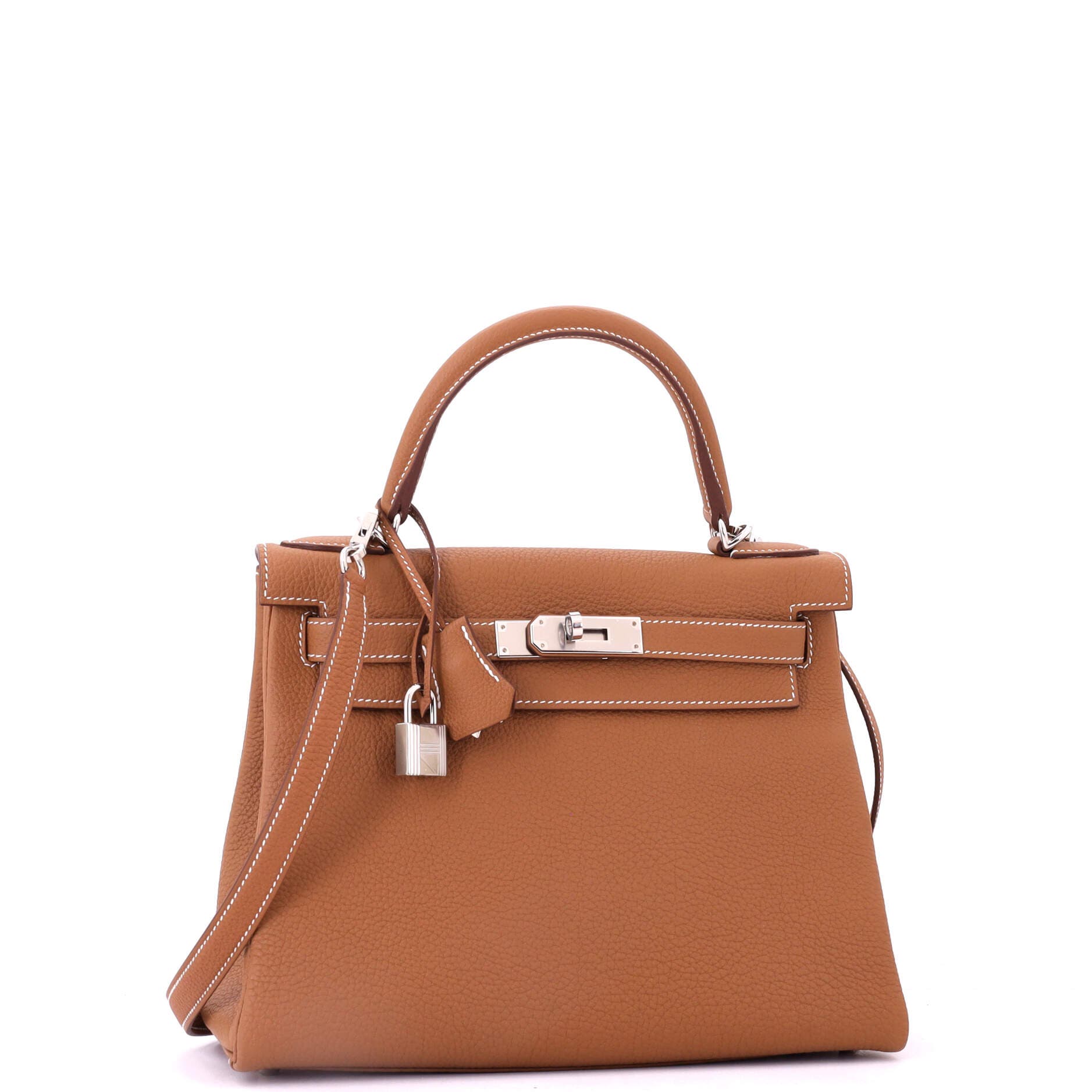 Pre-Owned Hermes Kelly Handbag Brown Togo with Palladium Hardware 28, Alternate, color, Gold