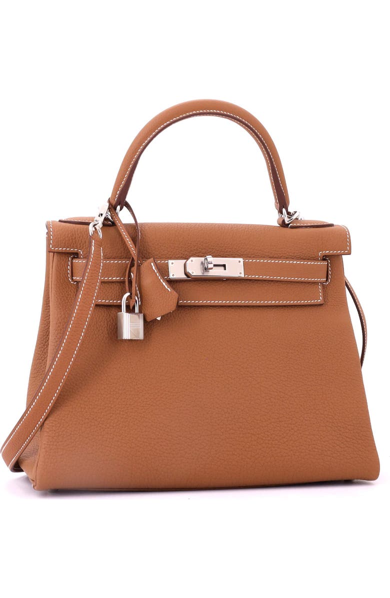 Pre-Owned Hermes Kelly Handbag Brown Togo with Palladium Hardware 28, Alternate, color, Gold