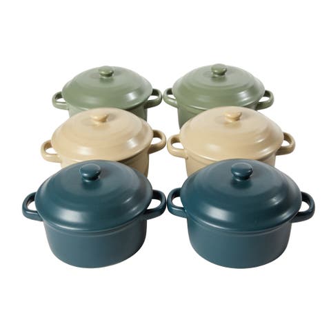 Pembury 6 Pack 9.6 Oz Stoneware Mini Casserole Dishes with Lids, Assorted Colors