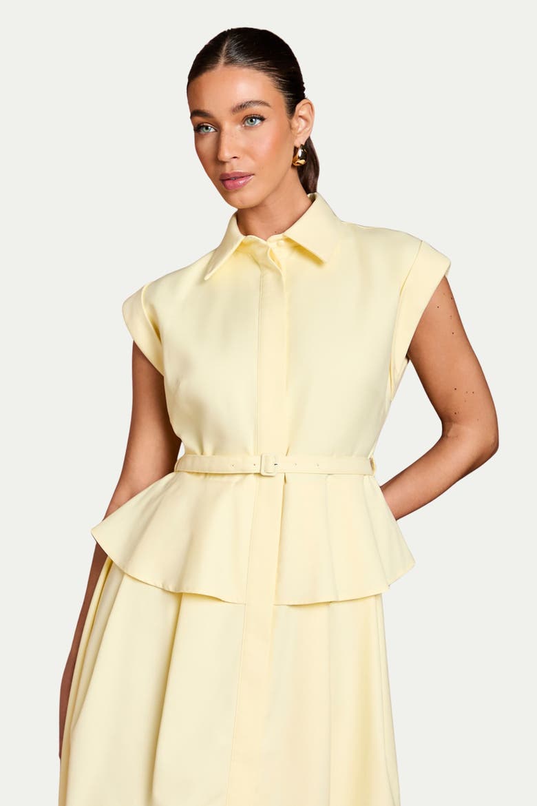 Peplum Detail Belted Shirt Dress, Alternate, color, Lemon