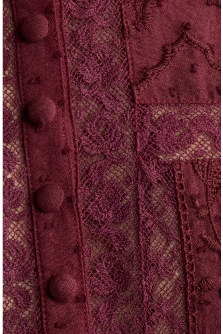 Casetta Lace Puff Shoulder Top, Alternate, color, FADED MERLOT