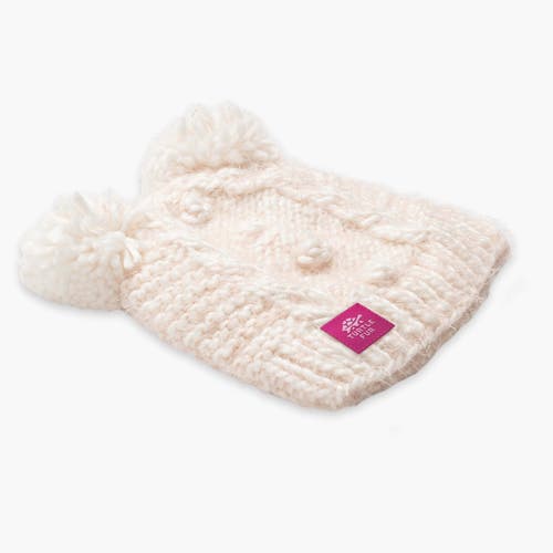 Turtle Fur Kids Fluff Balls Pom Pom Winter Hat In White