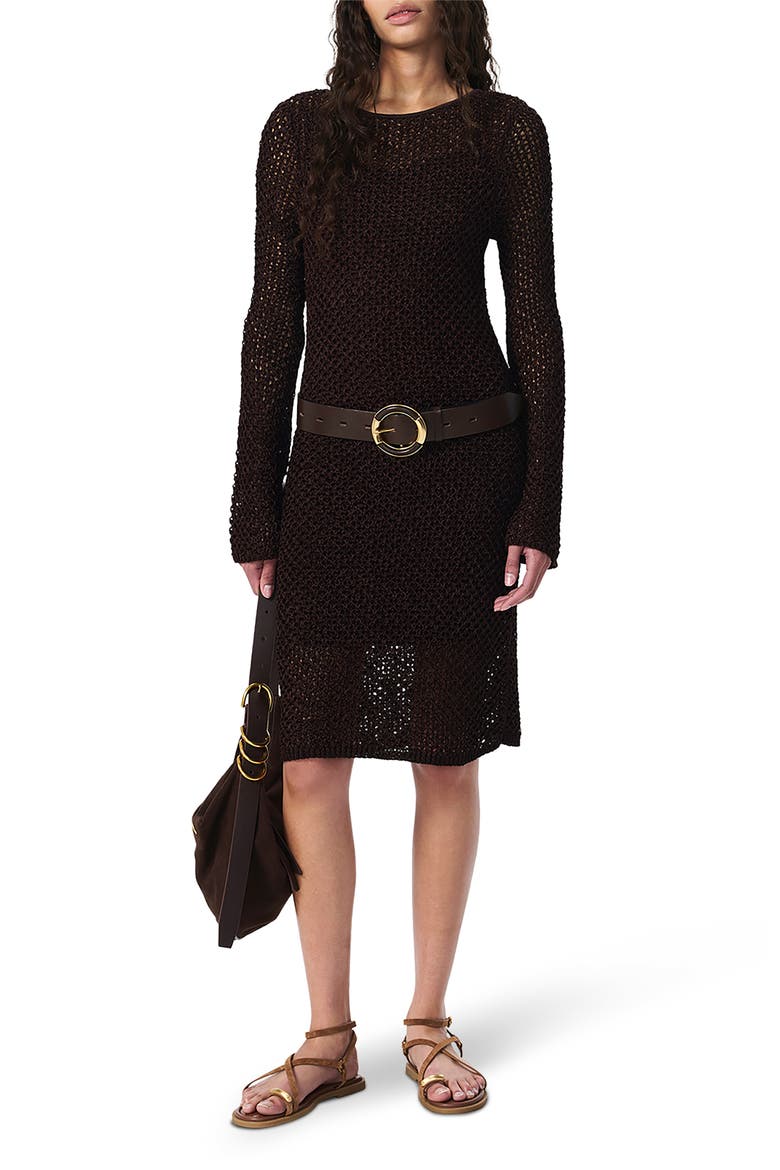 Ellie Open Stitch Long Sleeve Dress, Alternate, color, BROWN