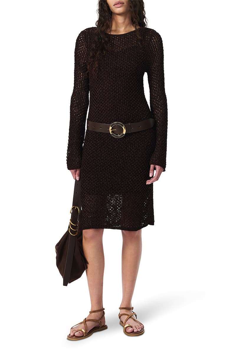 rag & bone Ellie Open Stitch Long Sleeve Dress, Alternate, color, Brown