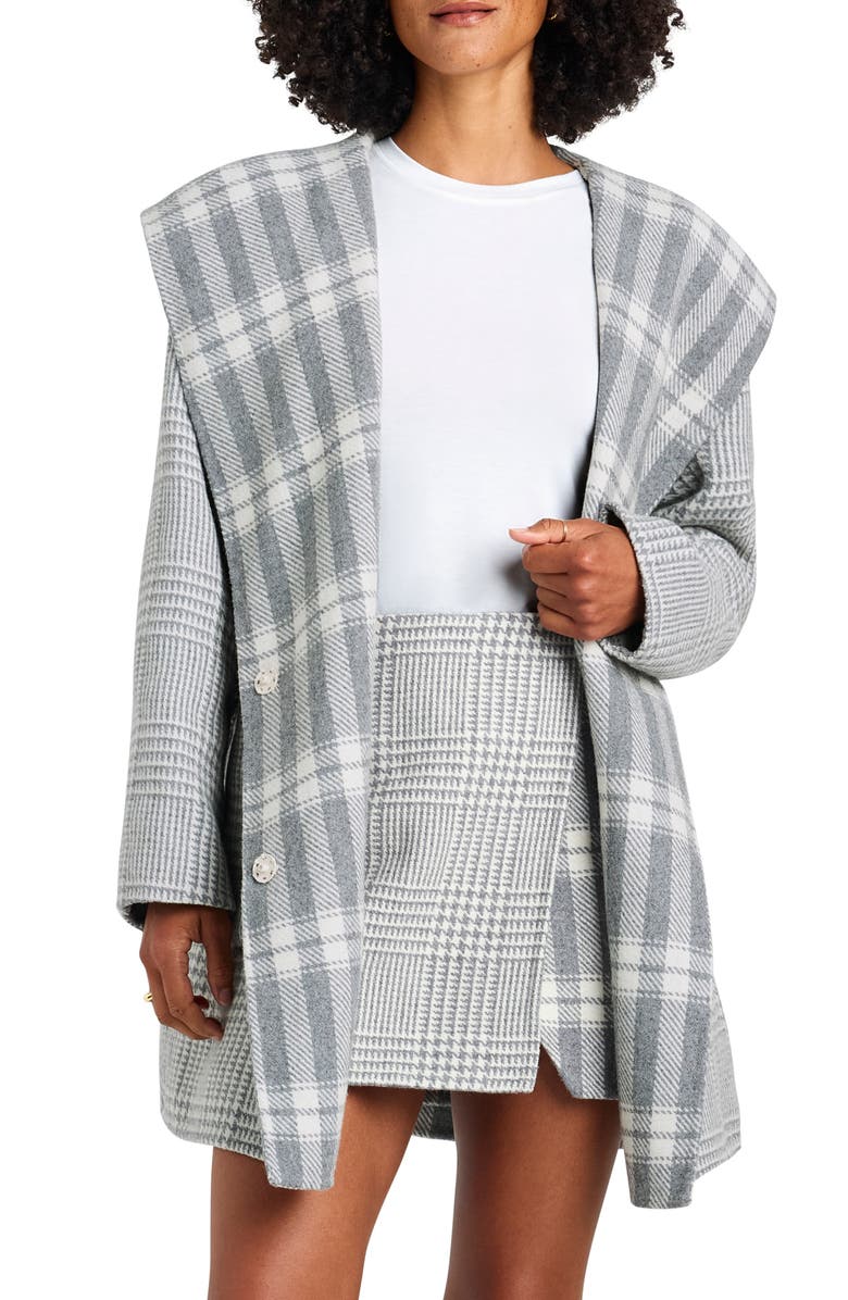 Splendid Elliott Plaid Reversible Hooded Wool Blend Coat, Main, color, Grey Glen Check