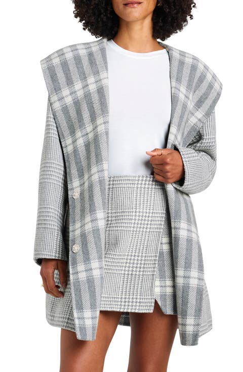 Elliott Plaid Reversible Hooded Wool Blend Coat