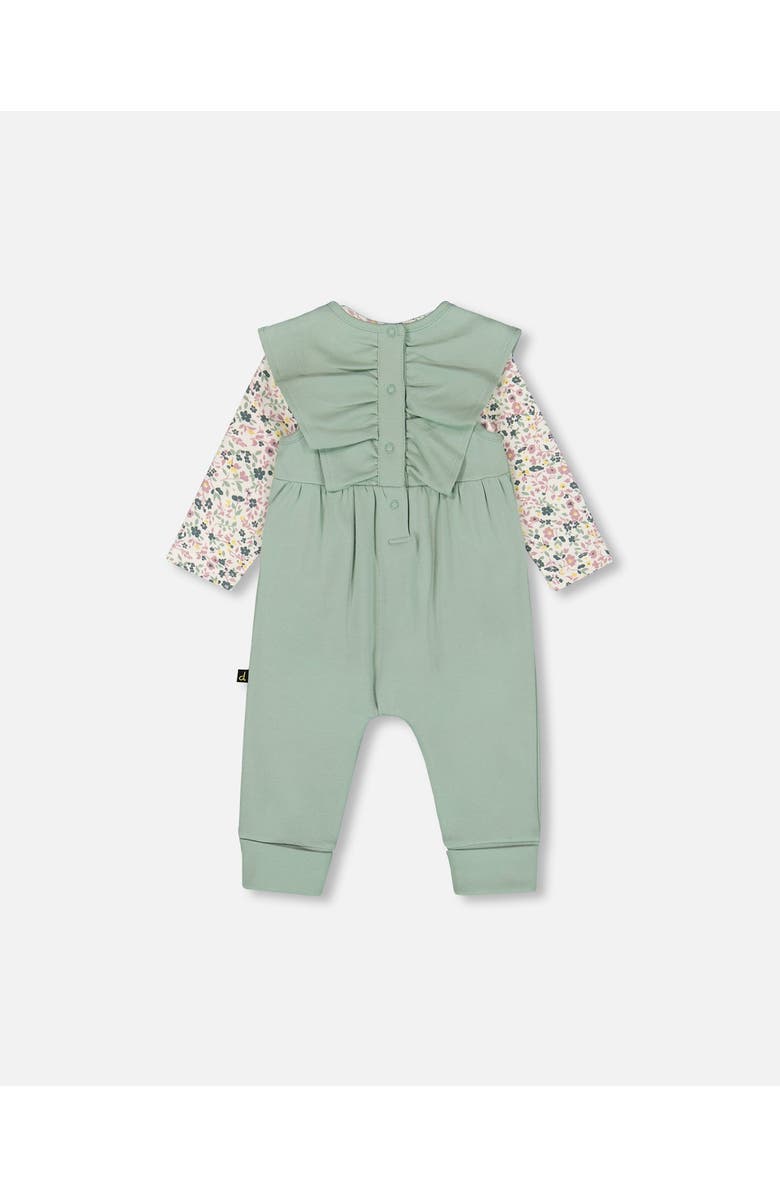 Deux par Deux Organic Cotton Bodysuit and Sleeveless Overalls Set, Alternate, color, Jade Green