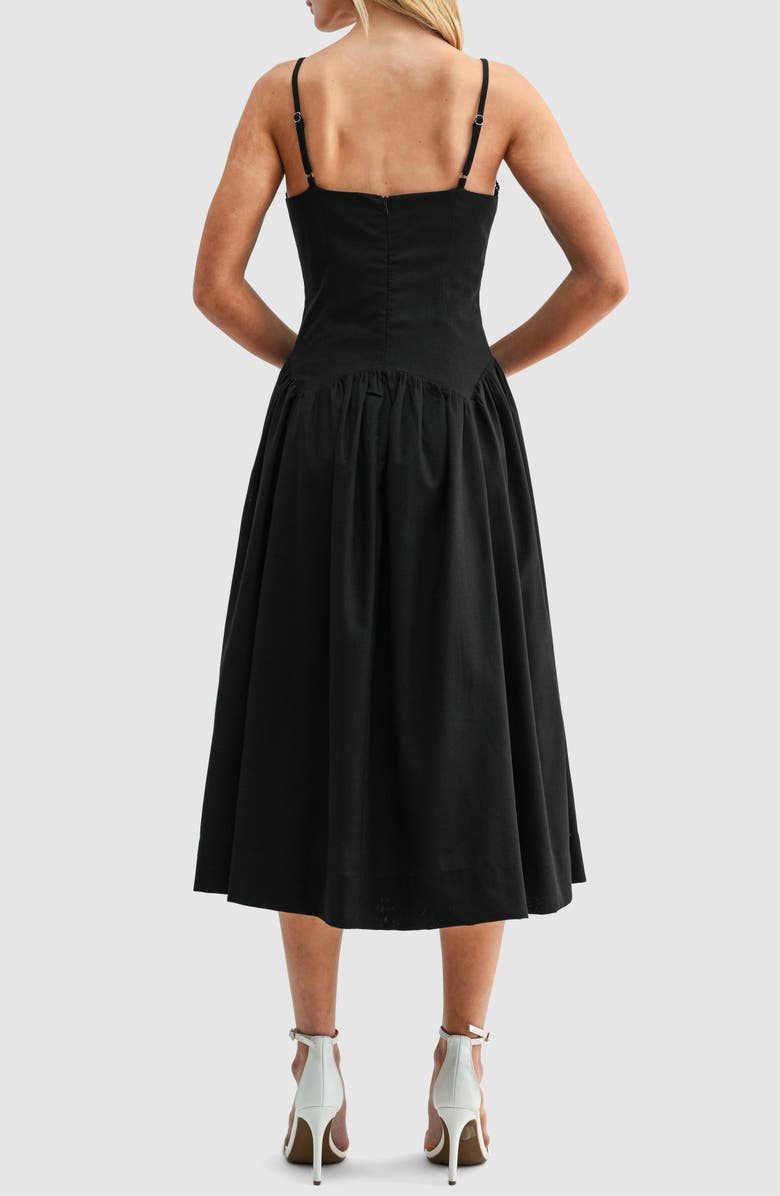 All in Favor Drop Waist Cotton & Linen Midi Dress, Alternate, color, Black