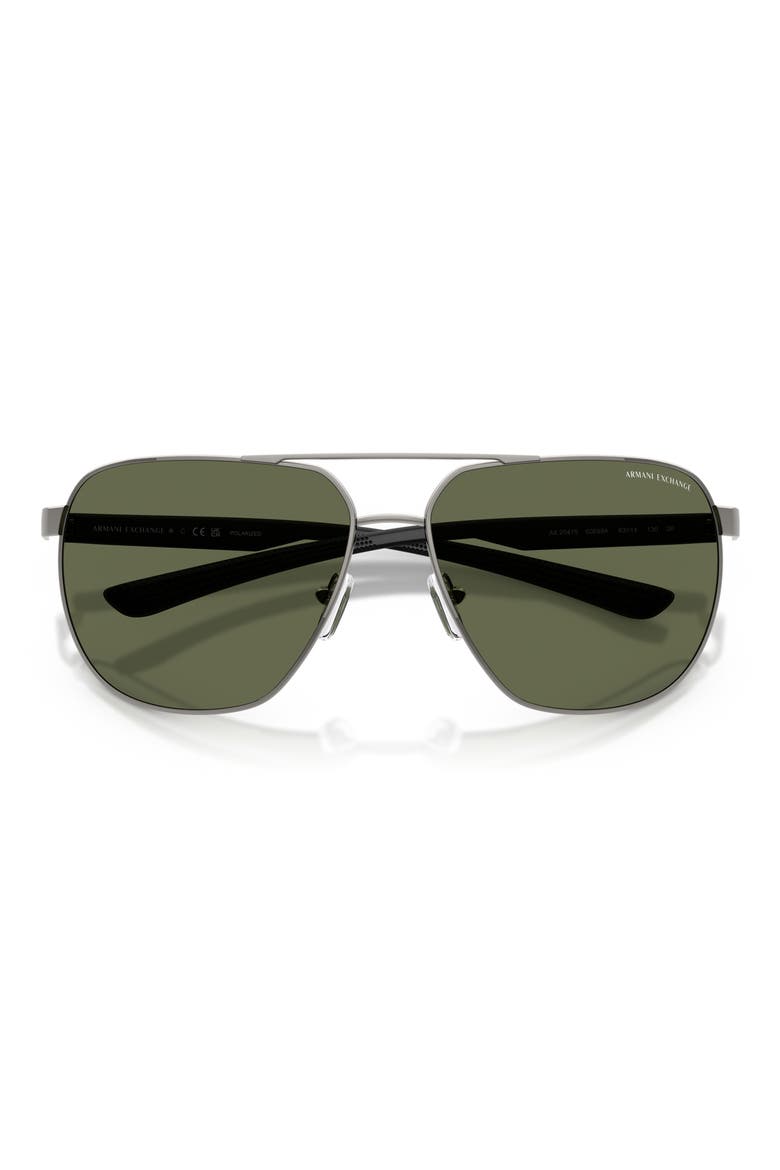 63mm Aviator Sunglasses, Alternate, color, GUNMETAL / DARK GREEN POLAR