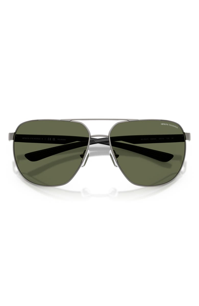 Armani Exchange 63mm Aviator Sunglasses, Alternate, color, Gunmetal / Dark Green Polar