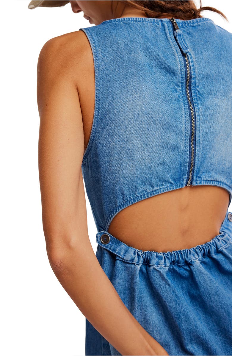 Free People Atlas Cutout Denim Minidress, Alternate, color, Blue Fade