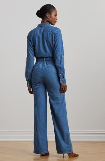 Lauren Ralph Lauren Long Sleeve Wide Leg Denim Jumpsuit