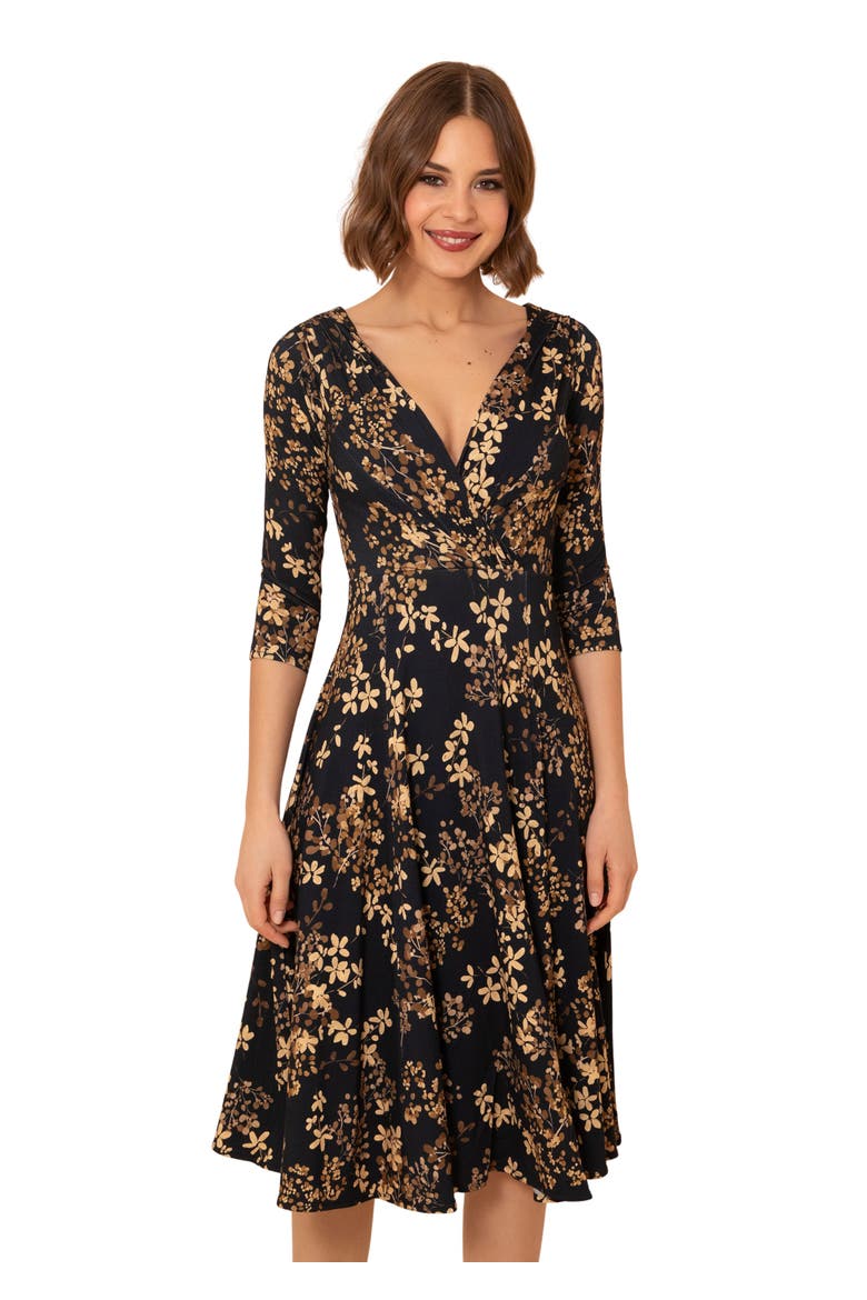 Annie 3/4 Sleeve Midi Dress, Main, color, Golden Blossom
