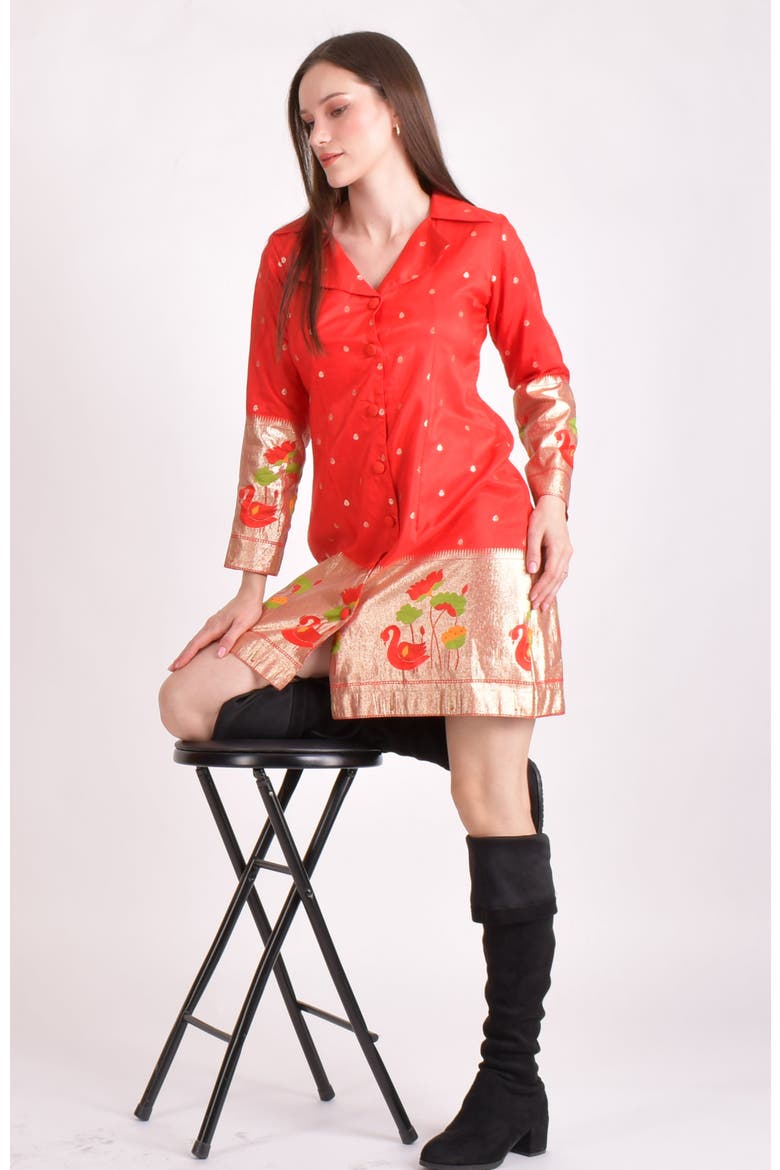 Jacquard Butti Silk Mini Blazer Dress, Alternate, color, Red