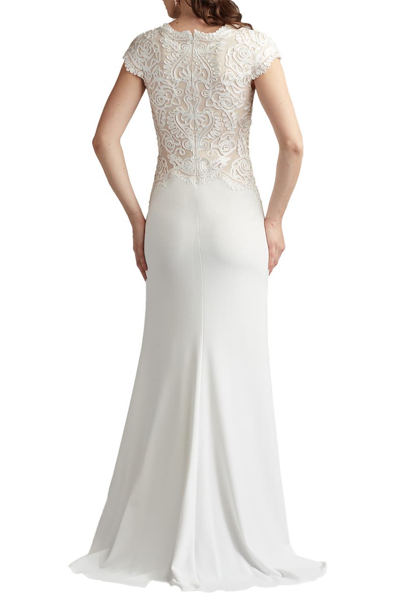 Tadashi Shoji Soutache Lace Cap Sleeve Trumpet Gown, Alternate, color, Ivory/ Petal