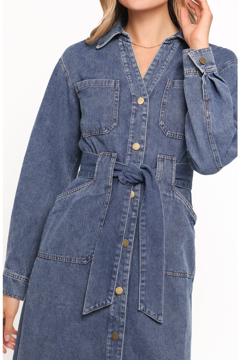 Ballina Tie Waist Long Sleeve Denim Midi Dress, Alternate, color, BLUE DENIM