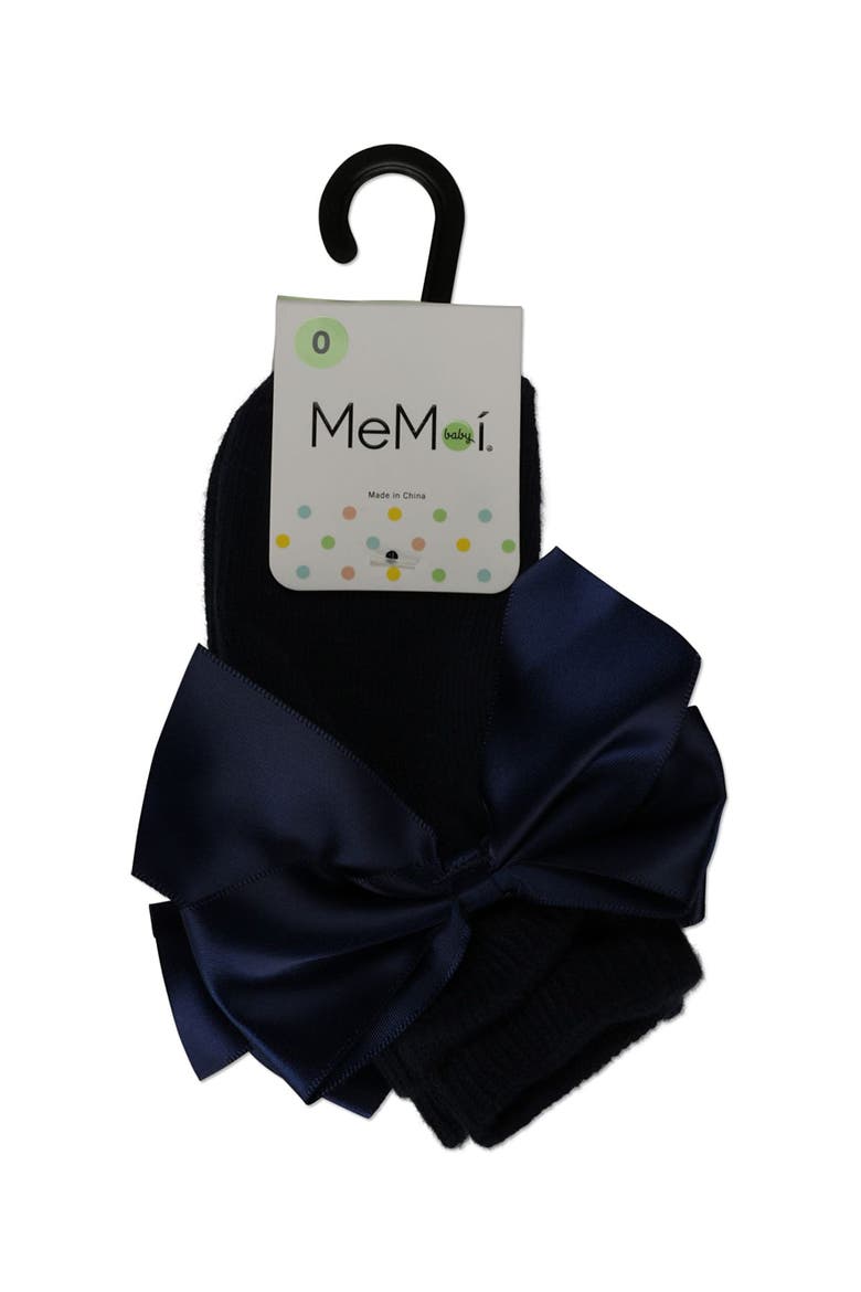 Silky Side Bow Anklet Socks, Alternate, color, Navy