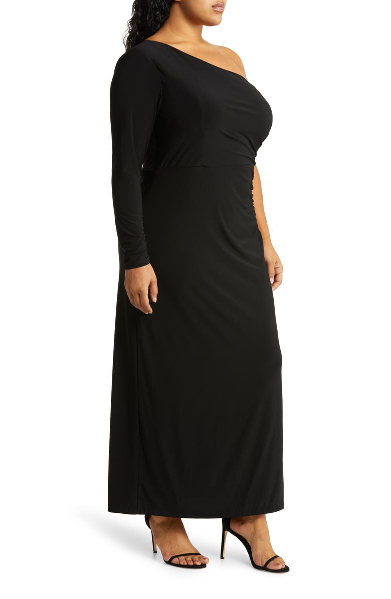 Nightway One-Shoulder Long Sleeve Gown, Alternate, color, 