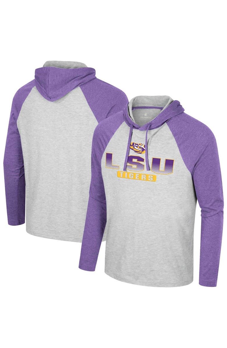 COLOSSEUM Men's Colosseum  Heather Gray LSU Tigers Hasta La Vista Raglan Hoodie Long Sleeve T-Shirt, Main, color, 