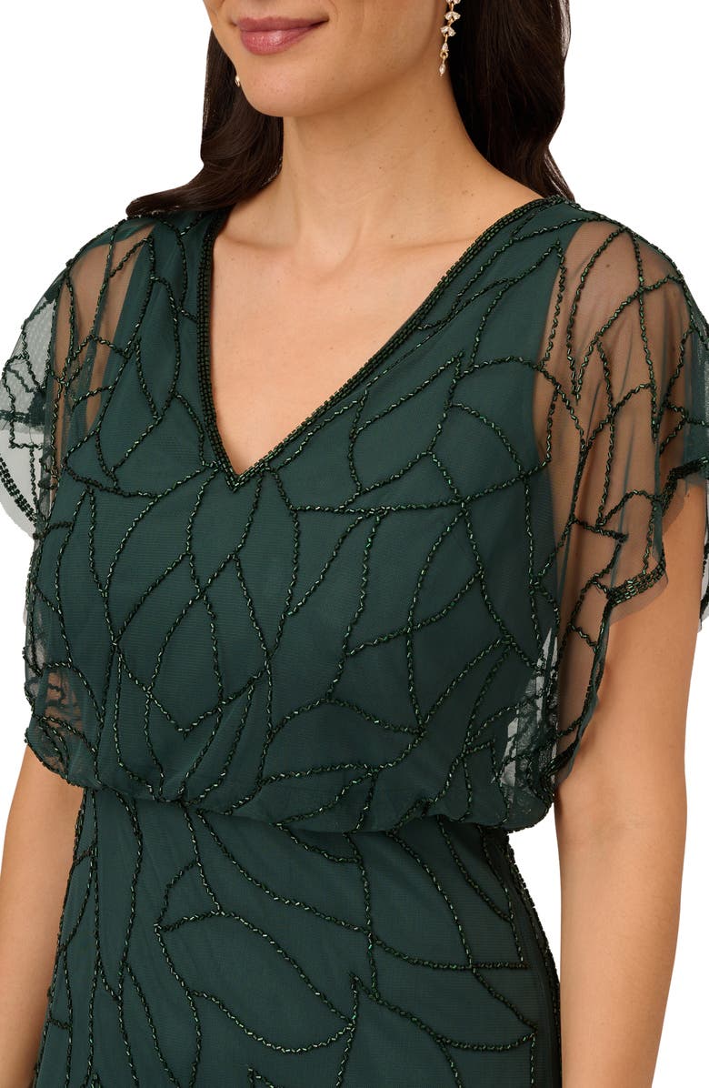 Adrianna Papell Beaded Mesh Blouson Gown, Alternate, color, 