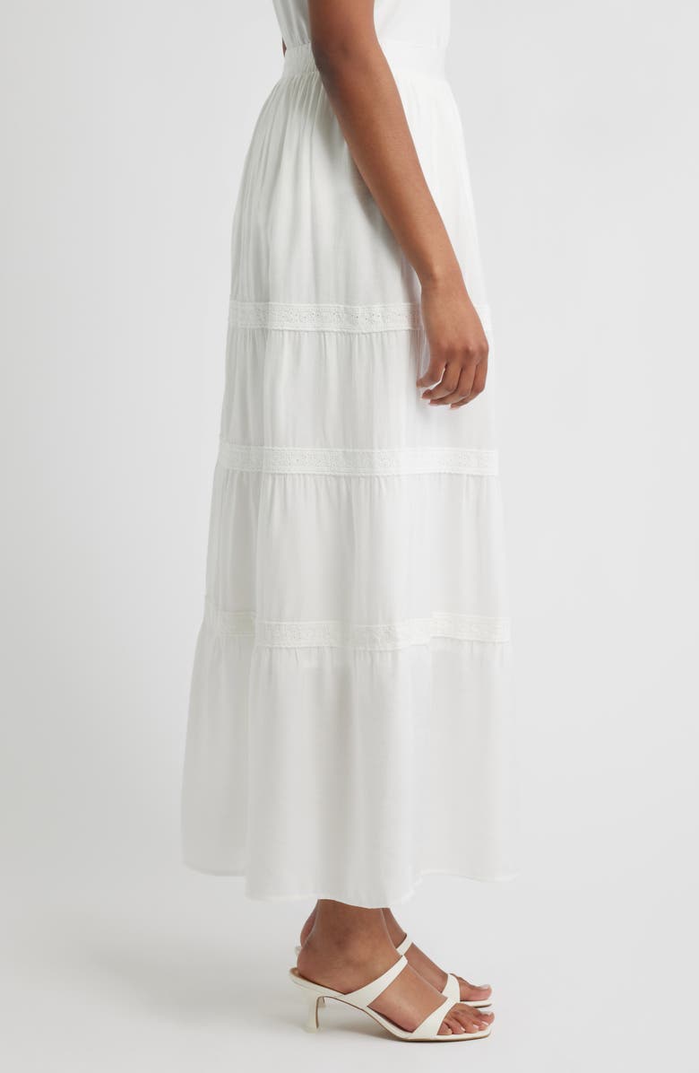 Bobeau Lace Accent Tiered Maxi Skirt, Alternate, color, Ivory