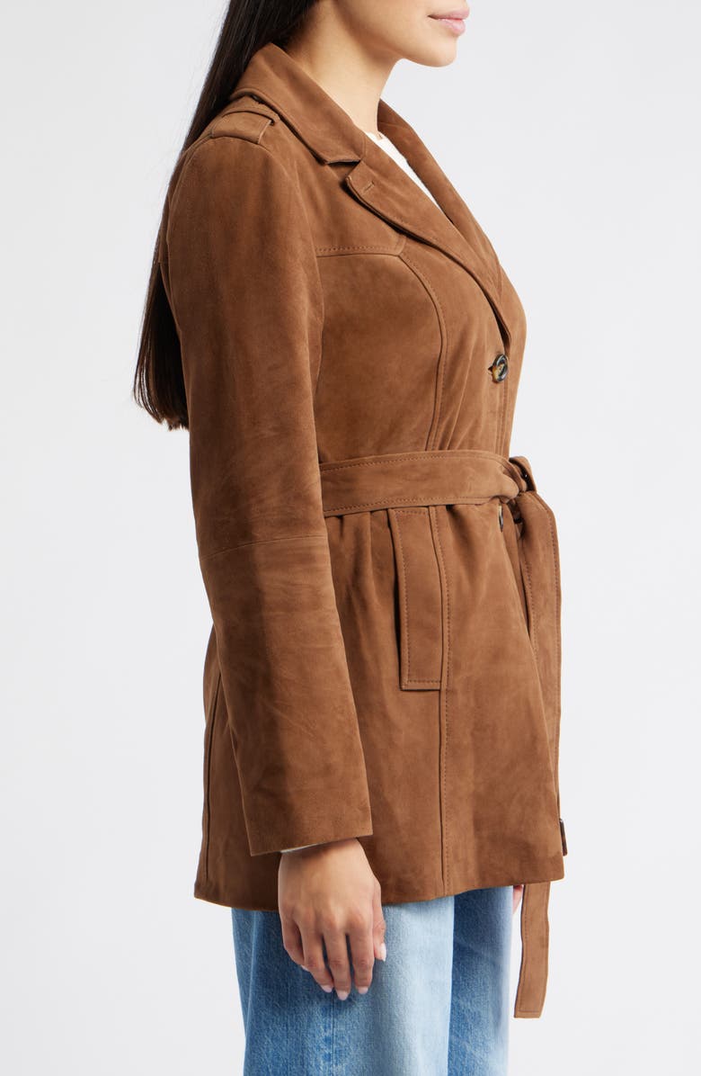 Bernardo Belted Suede Coat, Alternate, color, Chestnut