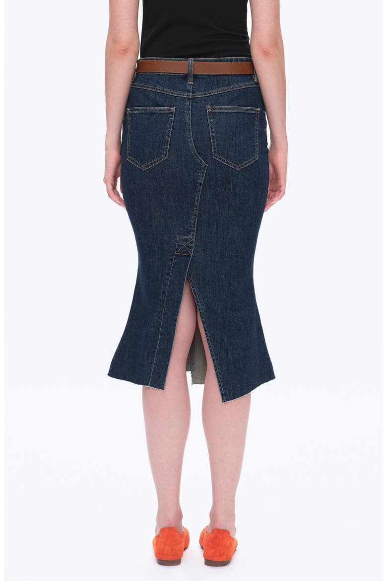 Erin Raw Fishtail Hem Denim Skirt, Alternate, color, DARK BLUE