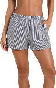 L'AGENCE Amiya Voyage Stripe Cotton Poplin Cover-Up Shorts