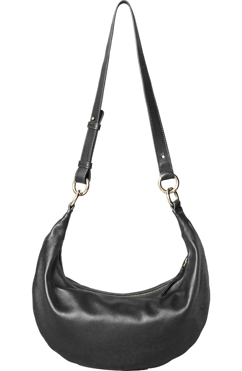 HYER GOODS Small Leather Convertible Hobo Crescent Ring Bag, Main, color, Black/Gold