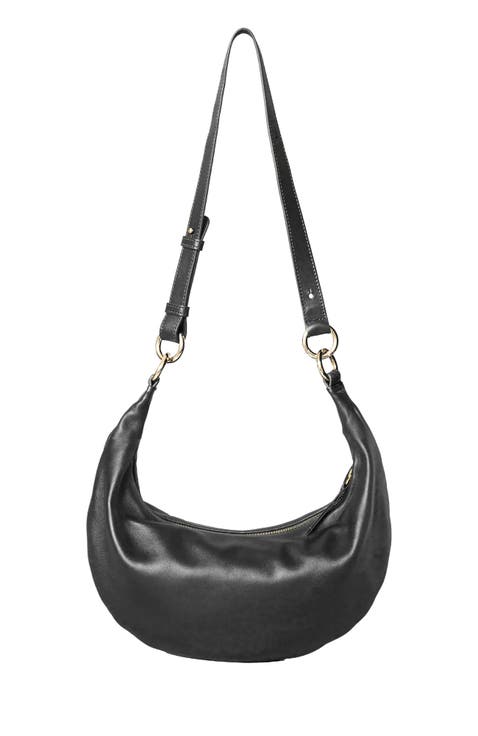 Small Leather Convertible Hobo Crescent Ring Bag