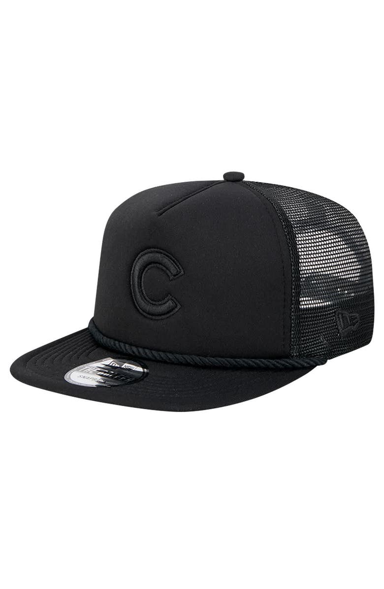 New Era Men's New Era Black Chicago Cubs Tone Foam Meshback Golfer Snapback Hat, Main, color,