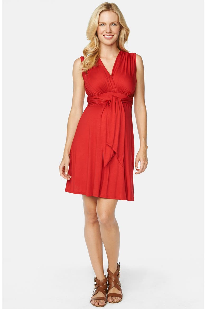 Tie Front Maternity Dress, Main, color, RED