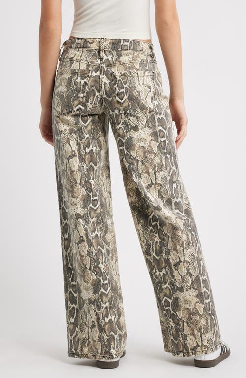 Ptcl Althea Snakeskin Print Low Rise Wide Leg Jeans In Brown