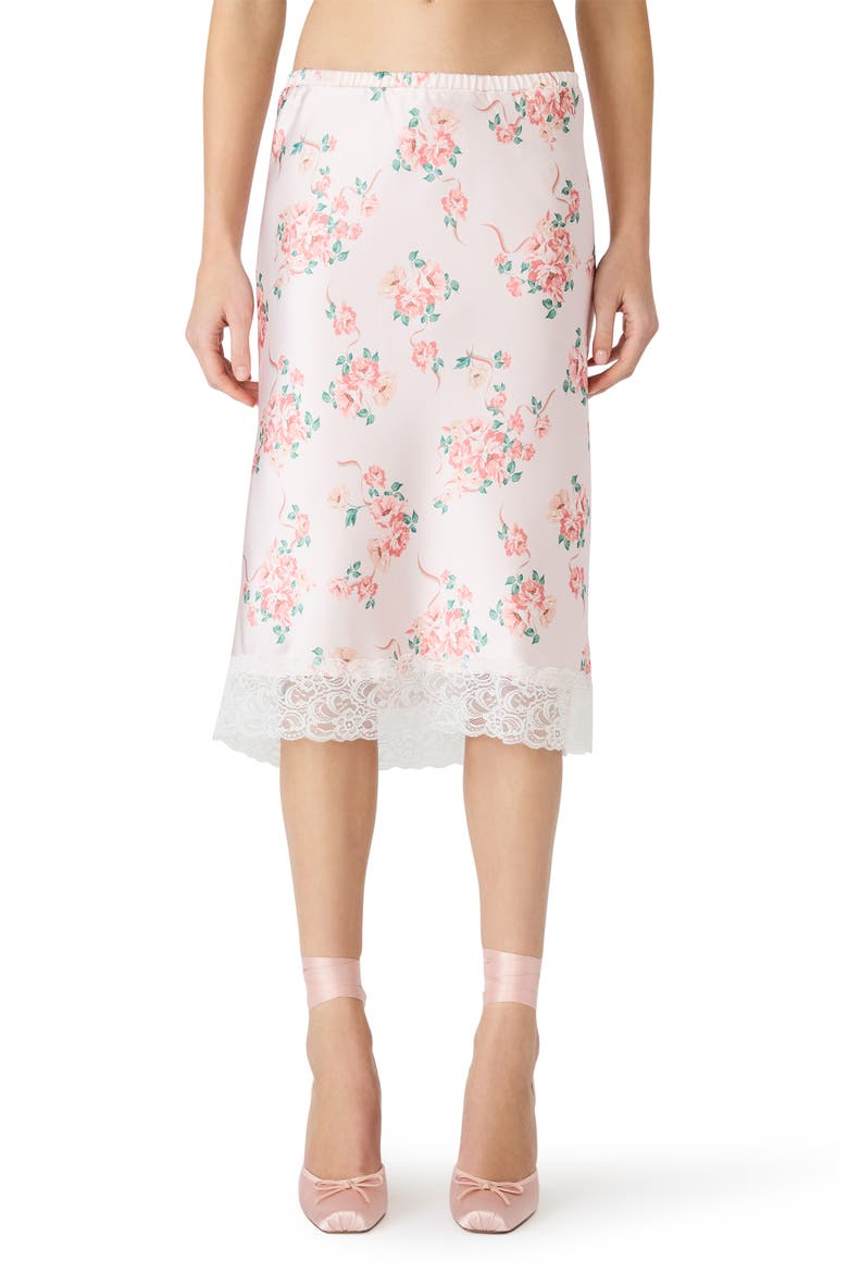 Alayna Floral Satin Skirt, Main, color, PEACH ROMANCE