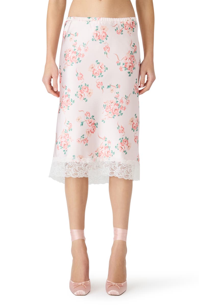 Steve Madden Alayna Floral Satin Skirt, Main, color, Peach Romance