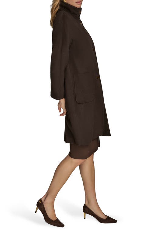 Donna Karan New York Converible Collar Wool Blend Coat In Brown
