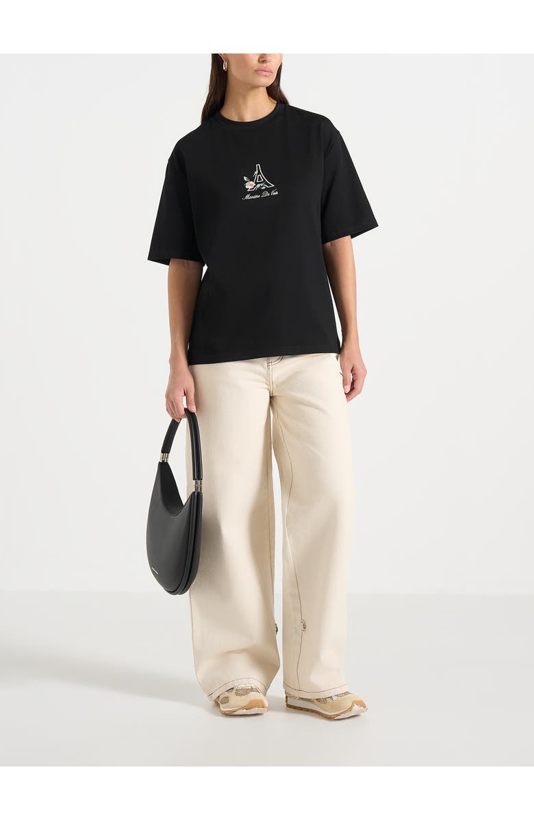 Manière De Voir TS008 Unisex Floral Eiffel Cotton T-Shirt, Main, color, Black