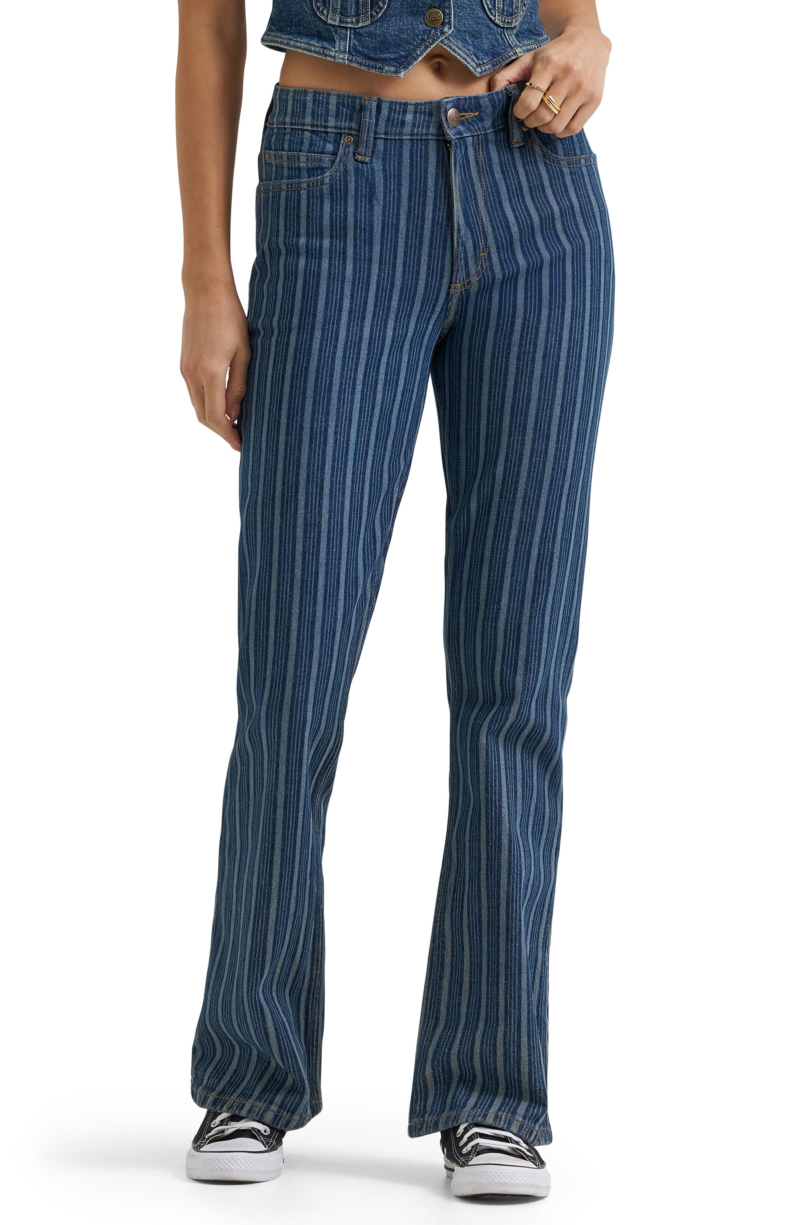 Stripe Mid Rise Bootcut Jeans