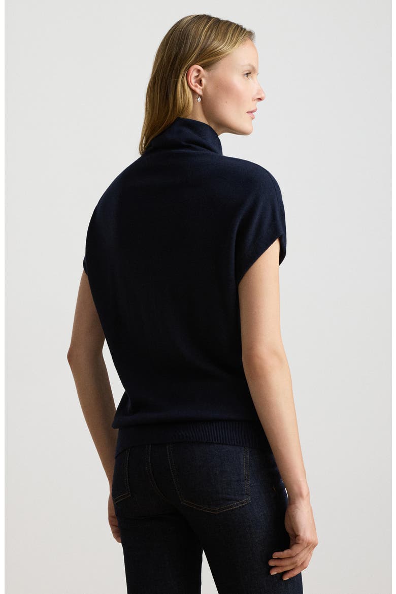Cotton & Modal Cap Sleeve Mock Neck Top, Alternate, color, LAUREN NAVY BLUE