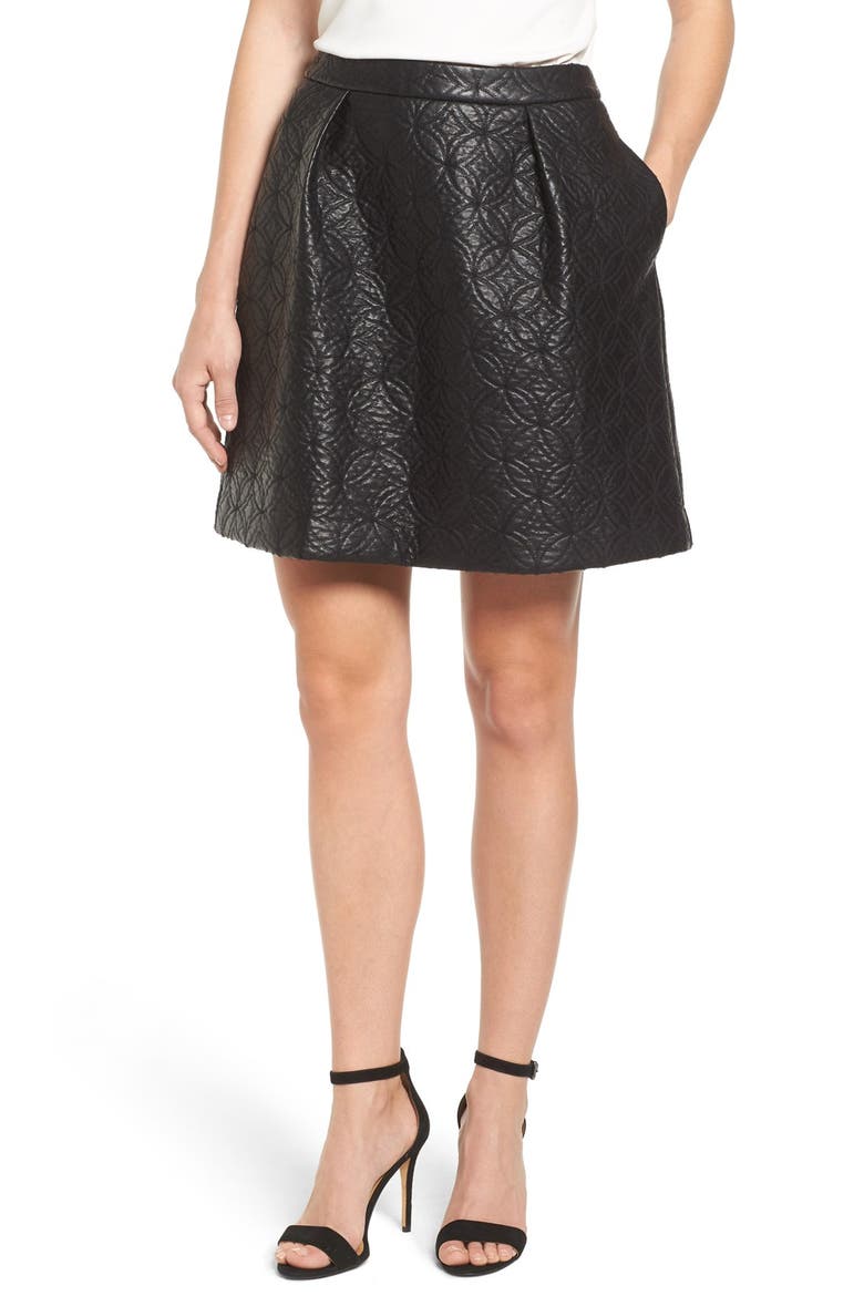Quilted Faux Leather Miniskirt, Main, color, BLACK
