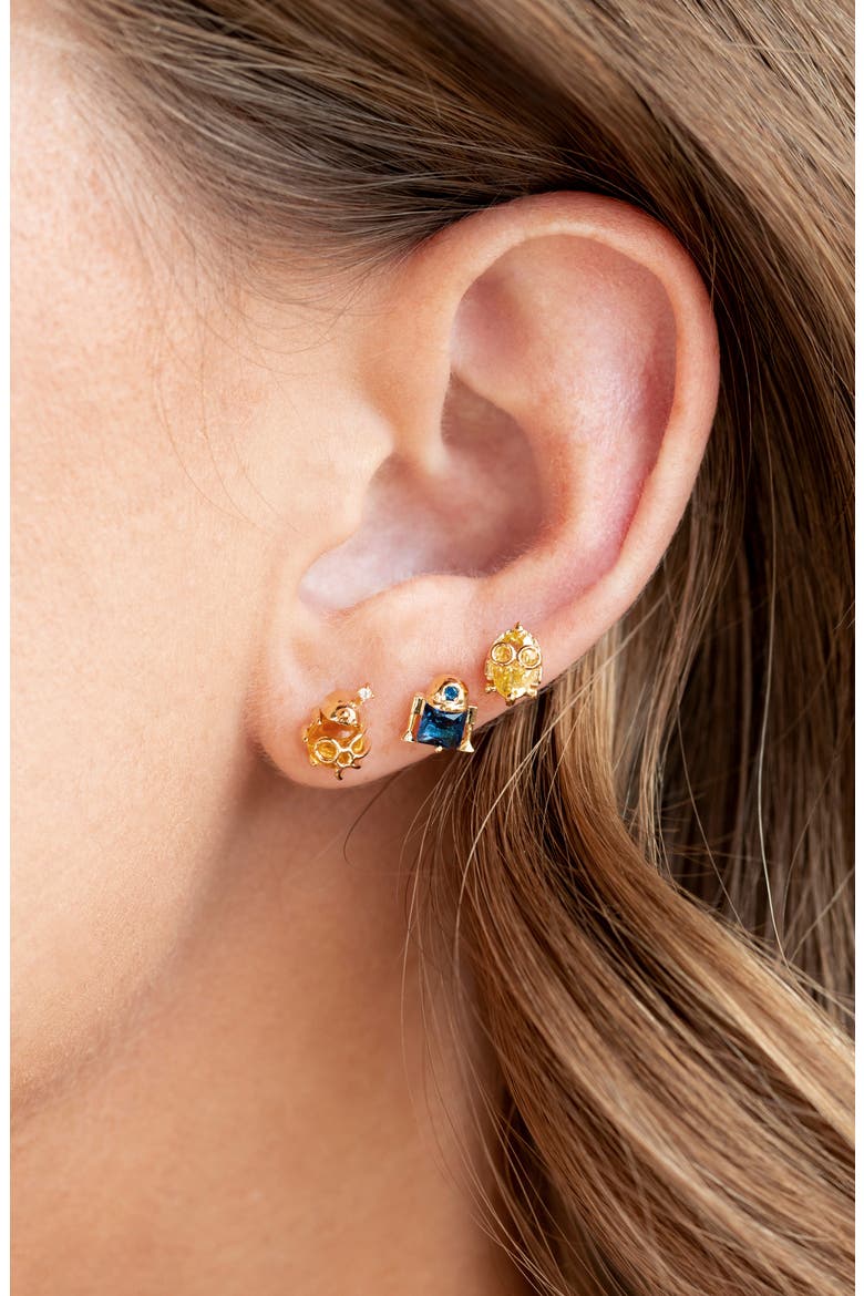 Star Wars R2D2 Stud Earrings, Alternate, color, GOLD
