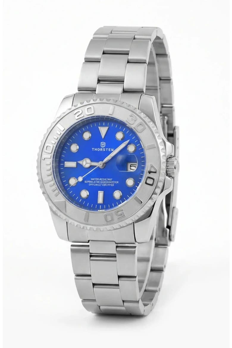 AZOR Silver Band Watch, Alternate, color, Blue Dial
