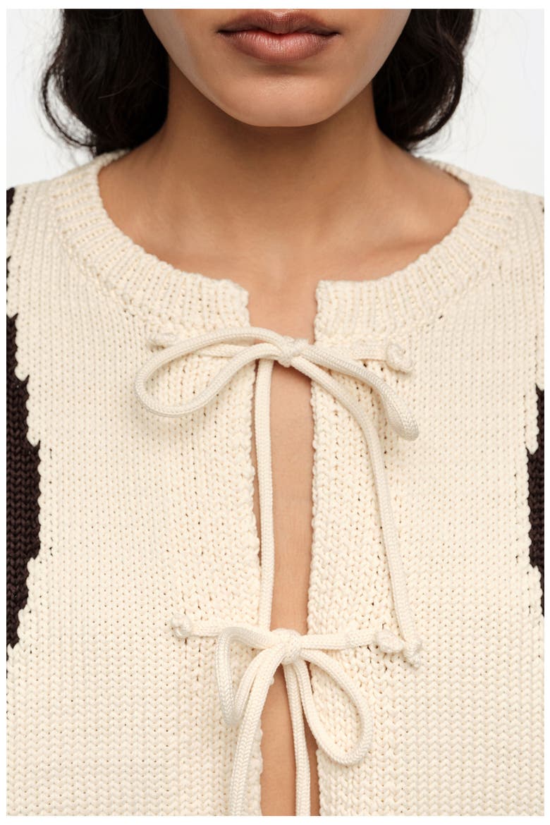 Tricolor Tie Cardigan, Alternate, color, IVORY