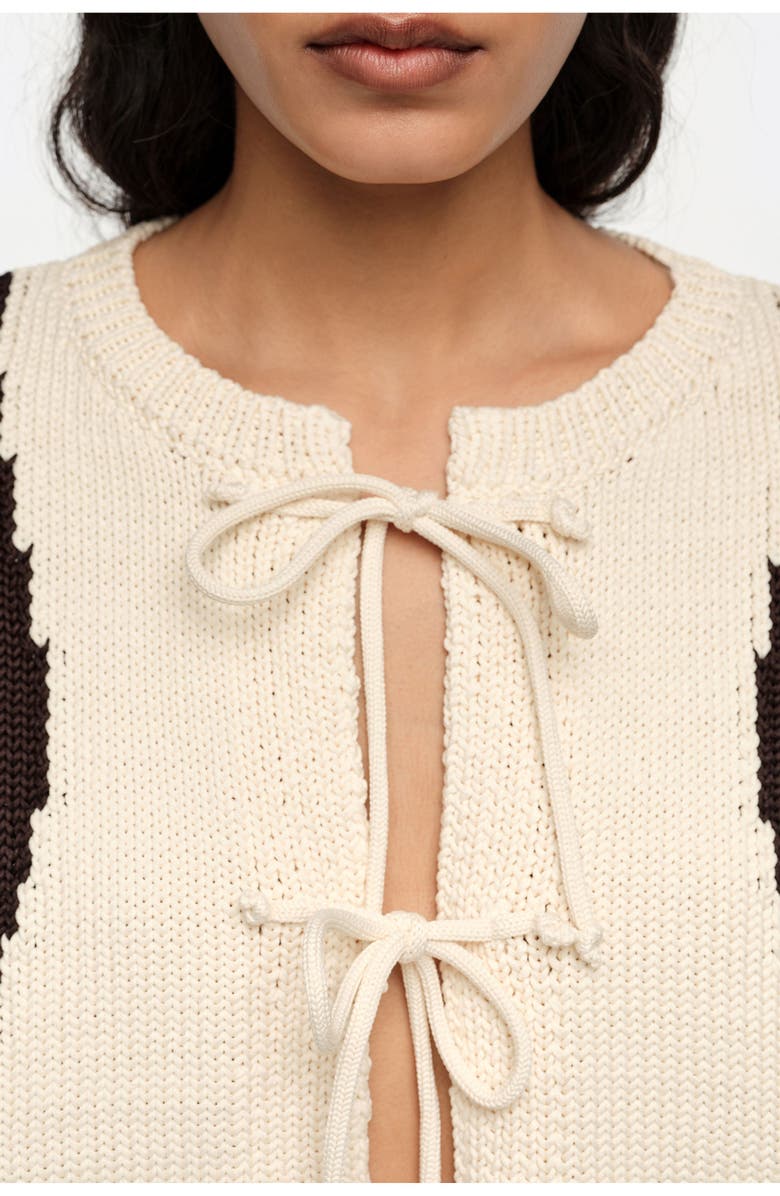 Bimba y Lola Tricolor Tie Cardigan, Alternate, color, Ivory