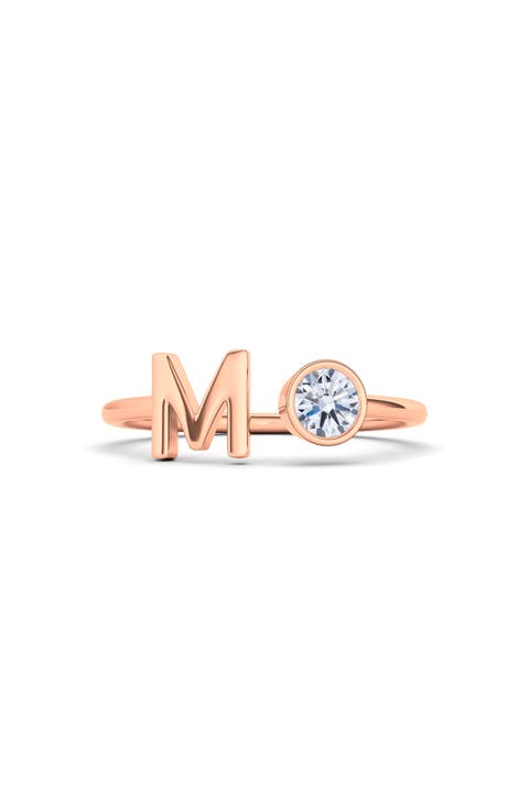 Letter Lab Created Diamond 18K Rose Gold Ring