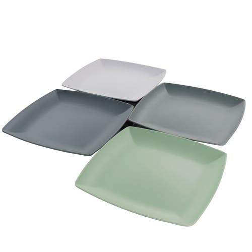 Gibson Home Grayson 4 Piece 8.5 Inch Square Melamine Dessert Plate Set In Multi