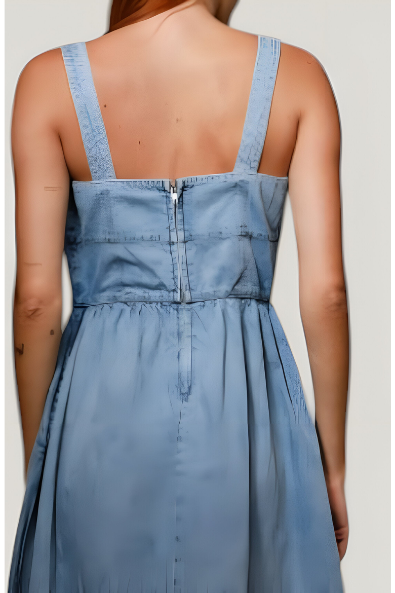 Denim Midi Dress with Bow Detail, Alternate, color, Light Blue