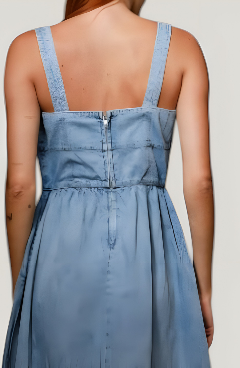 Modenaire Denim Midi Dress with Bow Detail, Alternate, color, Light Blue